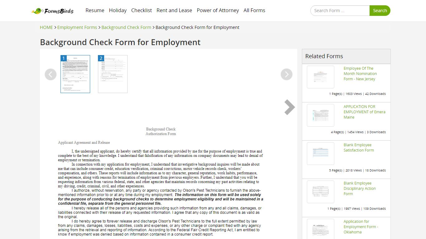 Background Check Form for Employment Free Download - Formsbirds