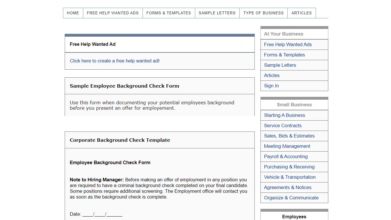 Sample Employee Background Check Form - At Your Business